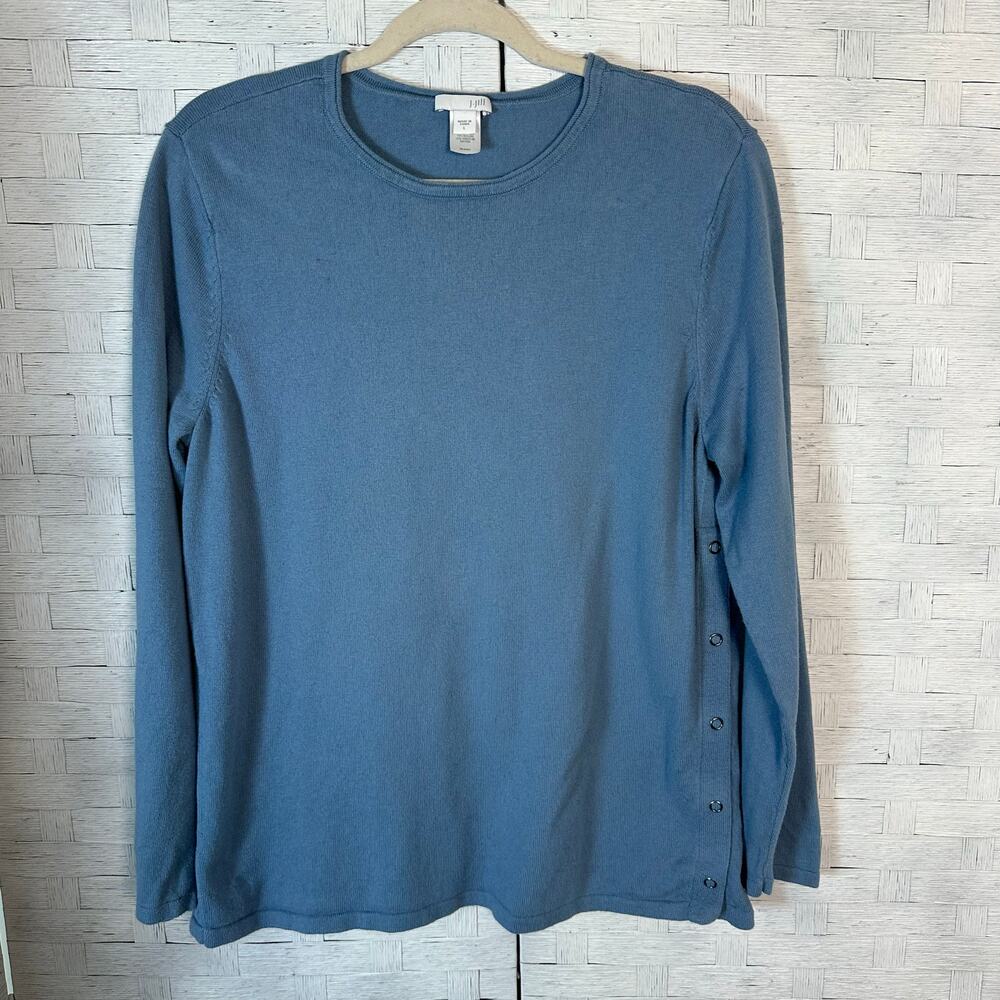 J Jill women's‎ sweater dusky blue feminine coastal grandma minimalist side snap